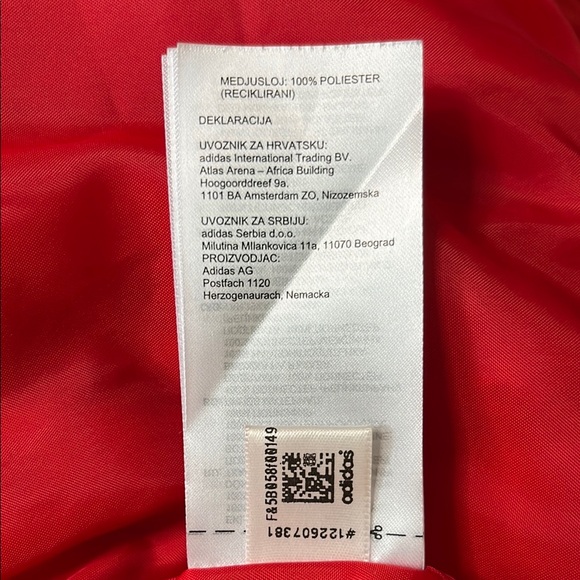 Adidas Originals Red & White Cropped Puffer Jacket - Size S style retro - Picture 7 of 12